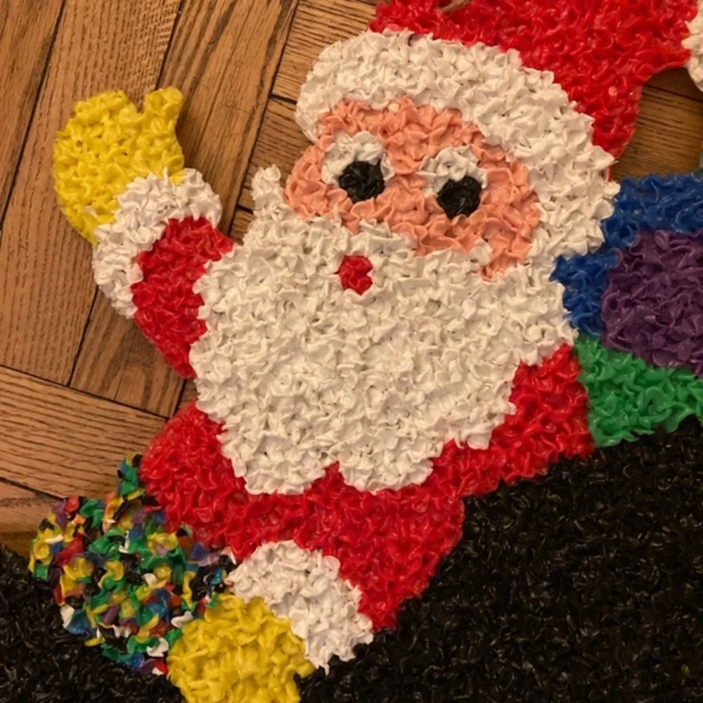 Vintage Melted Plastic Santa on Sleigh - highly collectible!